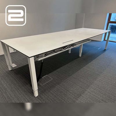 PAMI Vergadertafel B340xD120xH62-84 - Wit Melamine / Wit metaal