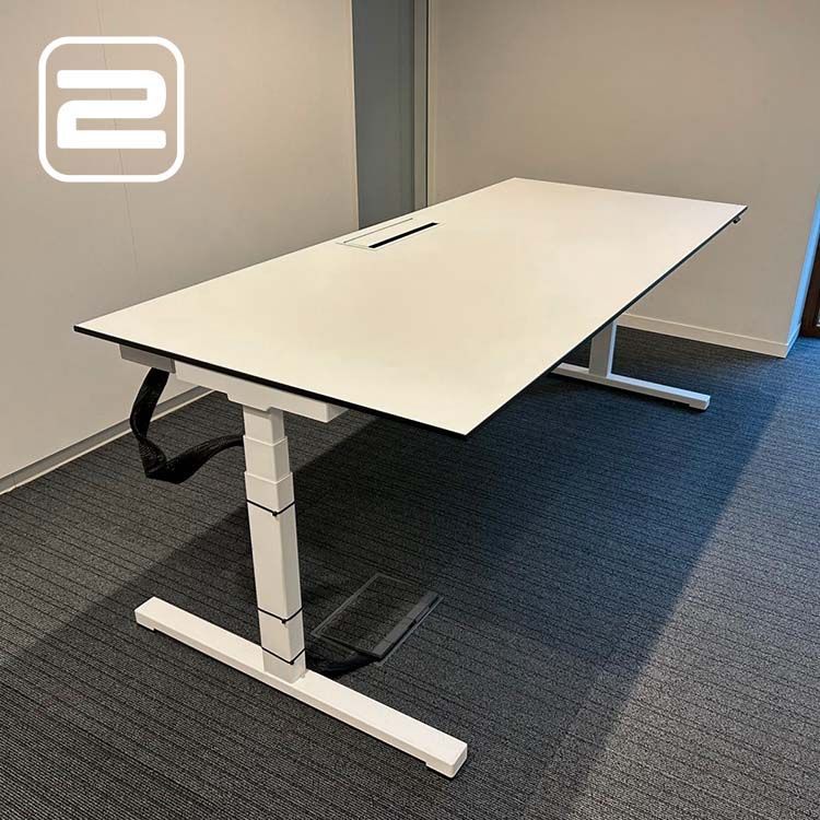 VITRA Elektrisch Zit-Sta Bureau B200xD90xH62-128 - Wit Melamine / Wit metaal T-poot