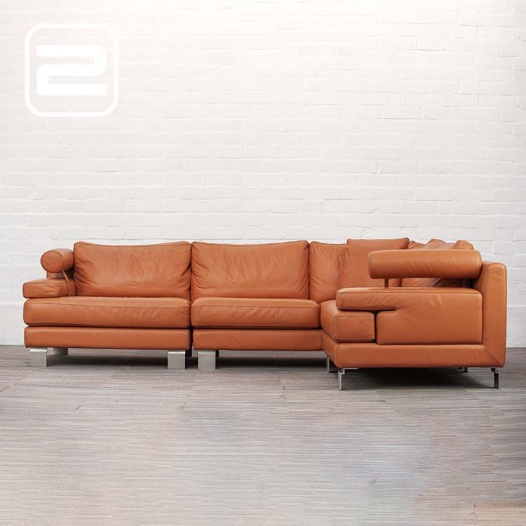 NICOLETTI HOME Zithoek B284xD95 / 204xH81 - Cognac Leder / Grijs metalen