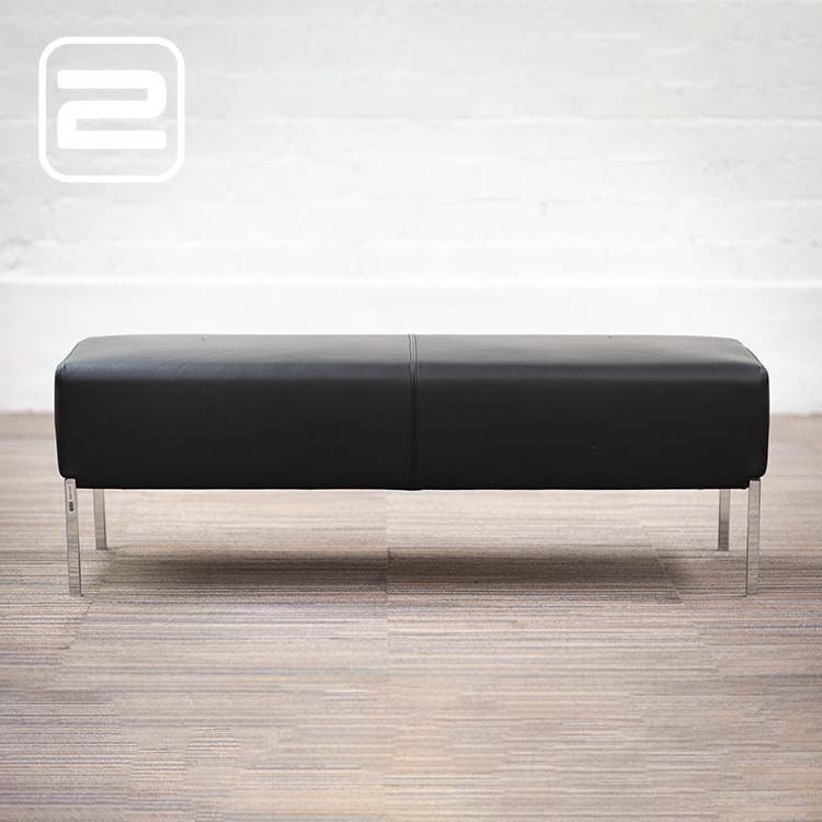 MOROSO Upholstered Leather Bench Zitbank 2-zit B122xD62xH40 - Zwart Leder / Chrome Vierpoot
