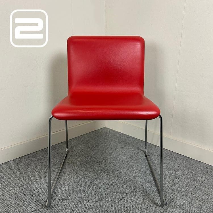 BULO Tab Ontvangststoel - Rood / Wit Leer / Chrome Sledepoot