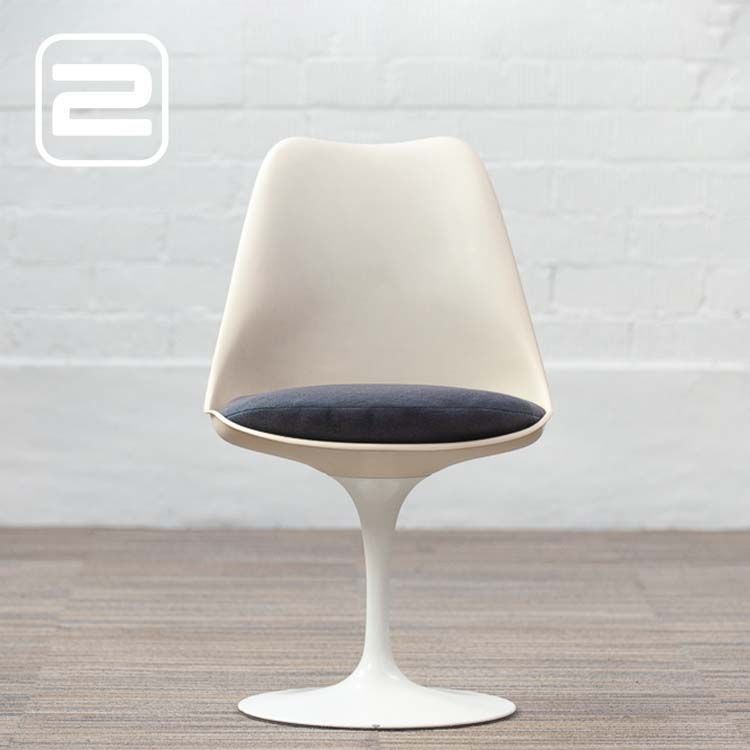 KNOLL Tulip vintage jaren 60 original Vergaderstoel designed by Eero Saarinen - Blauw / Wit kunststof Stof / Wit Metalen Centrale voet