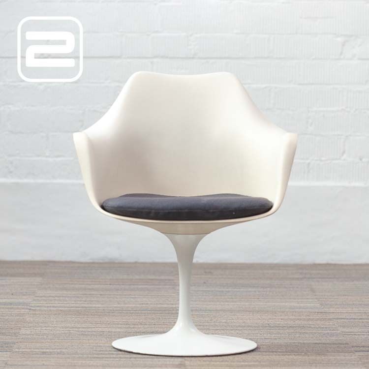 KNOLL Tulip Armchair vintage jaren 60 original Vergaderstoel designed by Eero Saarinen - Blauw / Wit kunststof Stof / Wit Metalen Centrale voet