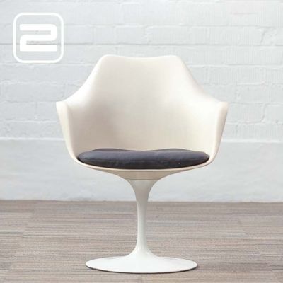 KNOLL Tulip Armchair vintage jaren 60 original Vergaderstoel designed by Eero Saarinen - Blauw / Wit kunststof Stof / Wit Metalen Centrale voet