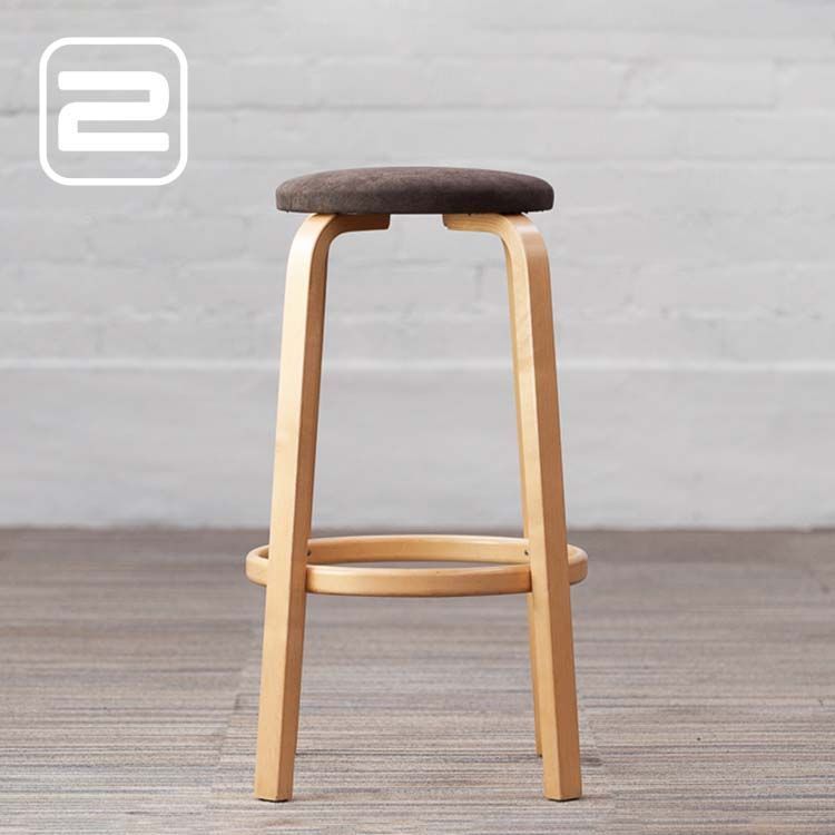 ARTEK Bar Stool 64 GEHERSTOFFEERD. Barkruk by Alvar Aalto - Bruin Stof / Licht houten Vierpoot
