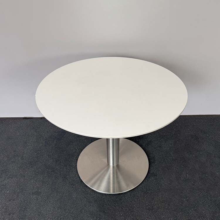 ZUCO Ronde tafel B90xD90xH73 - Wit Melamine / Chrome Centrale poot