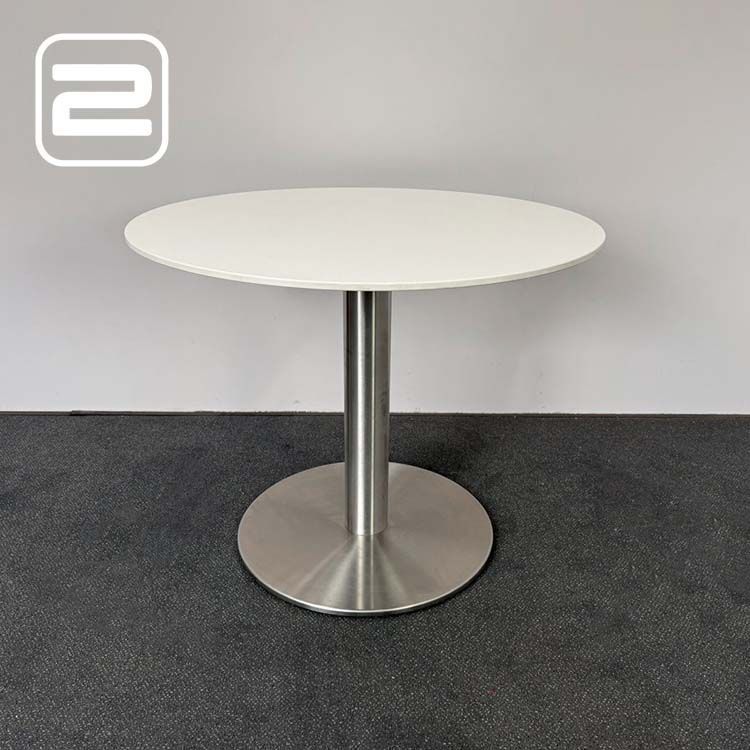 ZUCO Ronde tafel B90xD90xH73 - Wit Melamine / Chrome Centrale poot