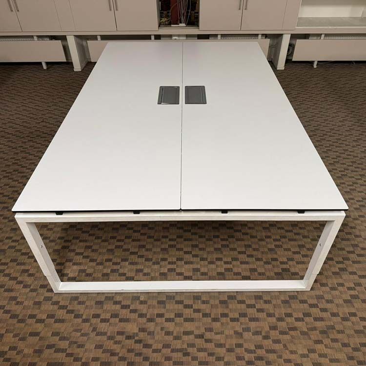 Dubbele Workbench B260xD160xH62-85 - Wit Trespa / Wit metaal O-poot