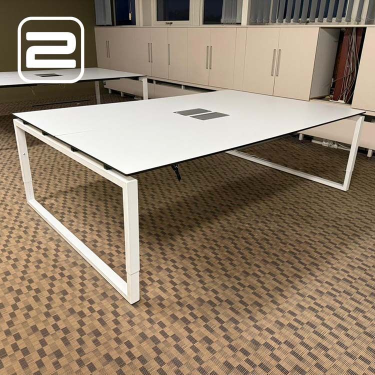 Dubbele Workbench B260xD160xH62-85 - Wit Trespa / Wit metaal O-poot