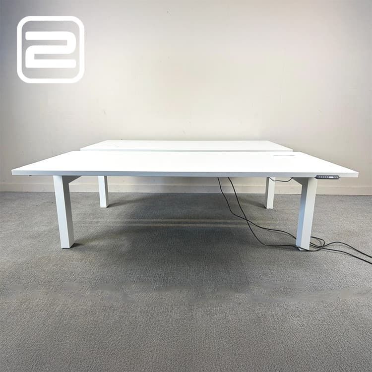 VEYHL Elektrische Zit-Sta Dubbele Workbench B180xD175xH65-130 - Wit Melamine / Wit metaal Vierpoot