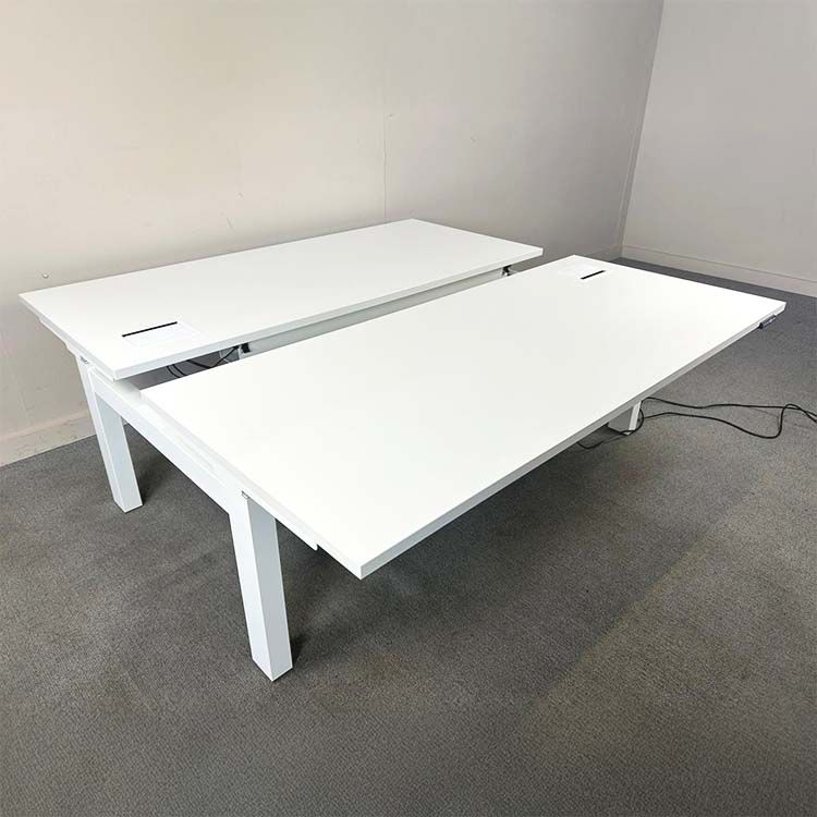 VEYHL Elektrische Zit-Sta Dubbele Workbench B180xD175xH65-130 - Wit Melamine / Wit metaal Vierpoot