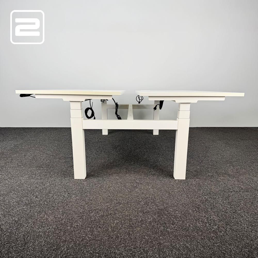 VEYHL Elektrische Zit-Sta Dubbele Workbench B180xD175xH65-130 - wit melamine / wit metaal vierpoot