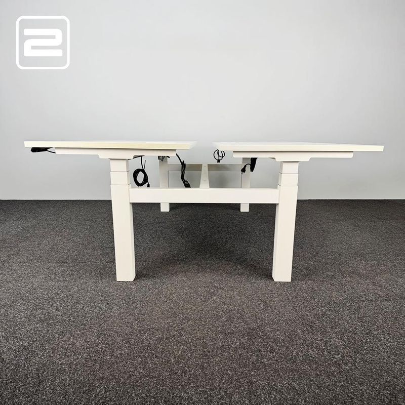 VEYHL Elektrische Zit-Sta Dubbele Workbench B180xD175xH65-130 - wit melamine / wit metaal vierpoot