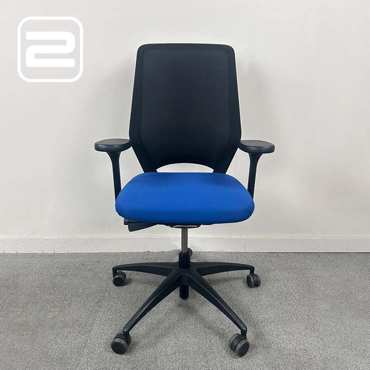 DRABERT Esencia Bureaustoel - Blauw Stof / Zwart Voetkruis mt wielen