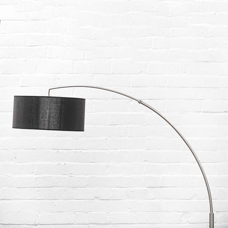 GIANT ARC Staande Lamp Vloerlamp B - zwart textiel / geborsteld chroom Vloerplaat