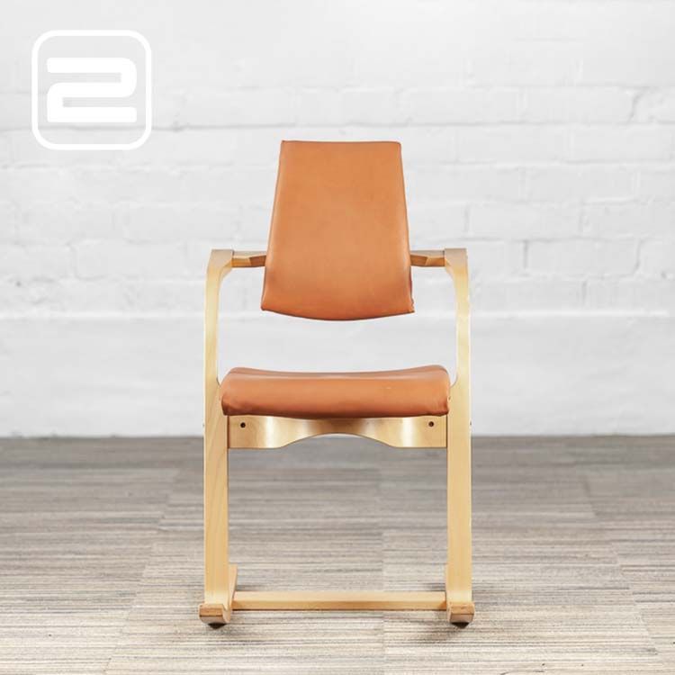 STOKKE Actulum Vintage Stoel design by Peter Opsvik - cognac leer / bruin houten Schommel