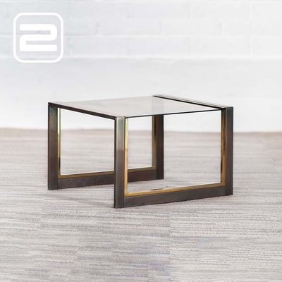 Bijzettafel B58, 5xD50xH35 - bruin getint glas / bruine en gouden kleur messing