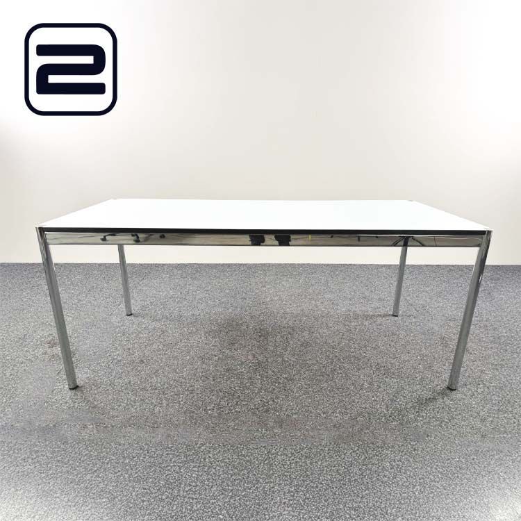 USM HALLER Tafel B175xD75xH74 - parelgrijs laminaat / chrome vierpoot