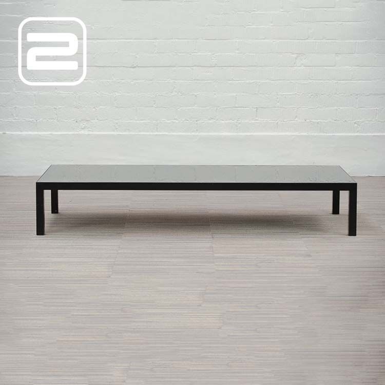 Salontafel B180xD80xH30 - zwart glas / zwart metalen vierpoot