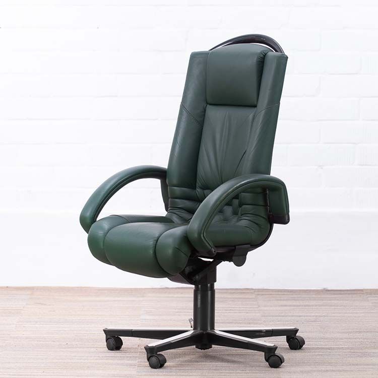 GIROFLEX Directiestoel - groen leder / chrome / zwart kunststof kruisvoet
