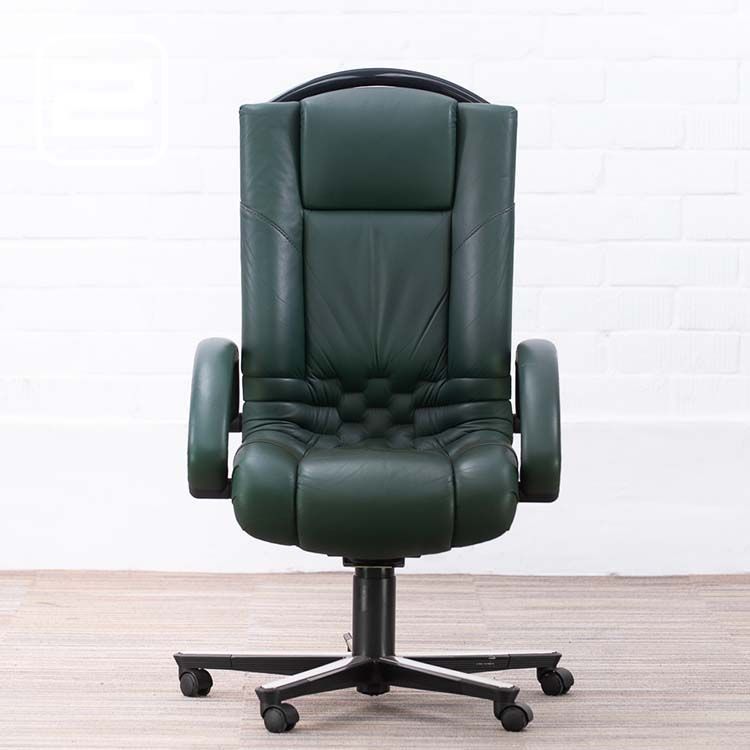 GIROFLEX Directiestoel - groen leder / chrome / zwart kunststof kruisvoet