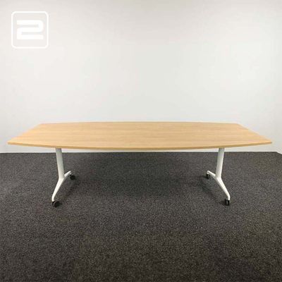 Vergadertafel Tonvormig B240xD70-100xH72 - natuur eik / wit metaal t-poot Vergadertafel Tonvormig B240xD70-100xH72 - natuur eik / wit metaal t-poot
