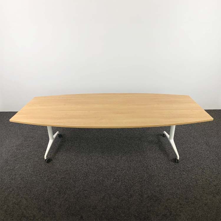 Vergadertafel Tonvormig B240xD70-100xH72 - natuur eik / wit metaal t-poot