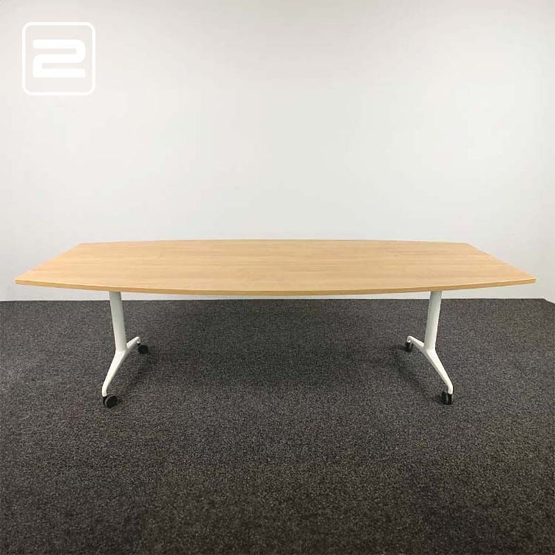 Vergadertafel Tonvormig B240xD70-100xH72 - natuur eik / wit metaal t-poot