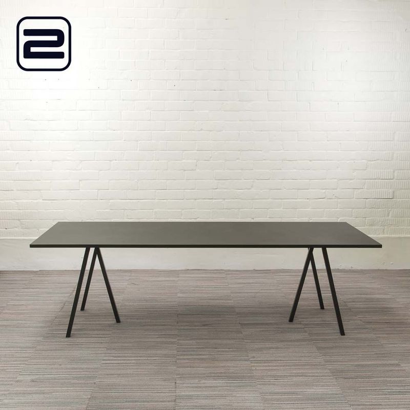 HAY Loop Stand Table Vergadertafel design by Leif Jørgensen B250xD92, 5xH74 - zwart metaal en hout / zwart metalen meerpoot