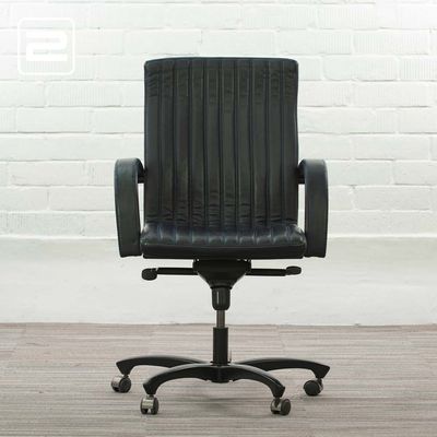 DURLET Principal Bureaustoel - donkerblauw leder / zwart metalen sterpoot