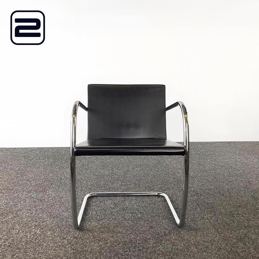 Ontvangststoel - zwart leder / chrome cantilever