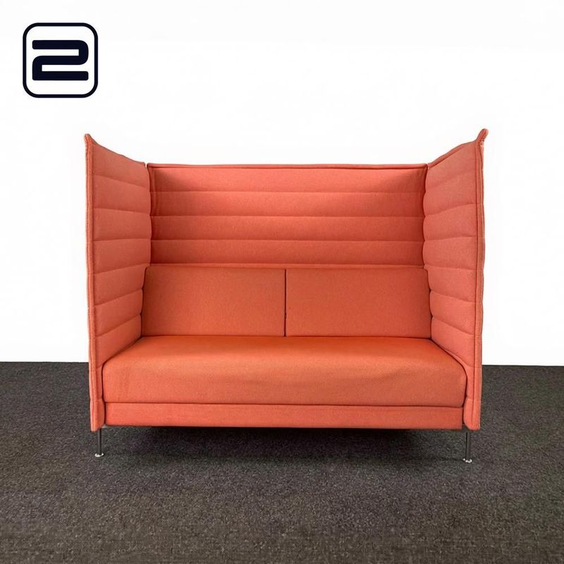 VITRA Alcove Zetel 2-zit B161xD85xH137 - zalmroze stof / chrome vierpoot