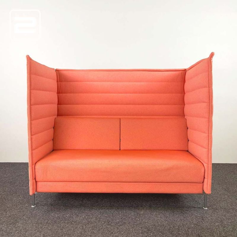 VITRA Alcove Zetel 2-zit B161xD85xH137 - zalmroze stof / chrome vierpoot VITRA Alcove Zetel 2-zit B161xD85xH137 - zalmroze stof / chrome vierpoot