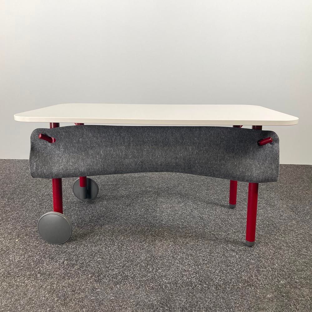 STEELCASE Flex table Tafel B140xD80xH75 - wit melamine / donkerrood metaal vierpoot