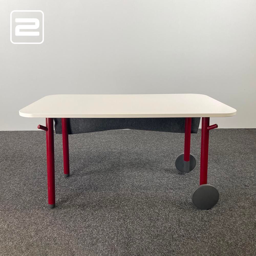STEELCASE Flex table Tafel B140xD80xH75 - wit melamine / donkerrood metaal vierpoot