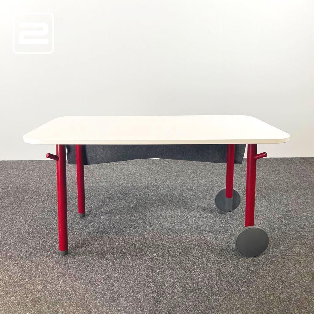 STEELCASE Flex table Tafel B140xD80xH75 - wit melamine / donkerrood metaal vierpoot