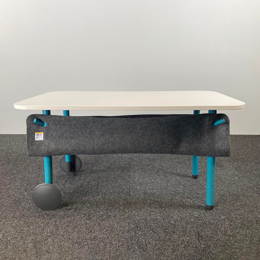 STEELCASE Flex table Tafel B140xD80xH75 - wit melamine / blauw metaal vierpoot