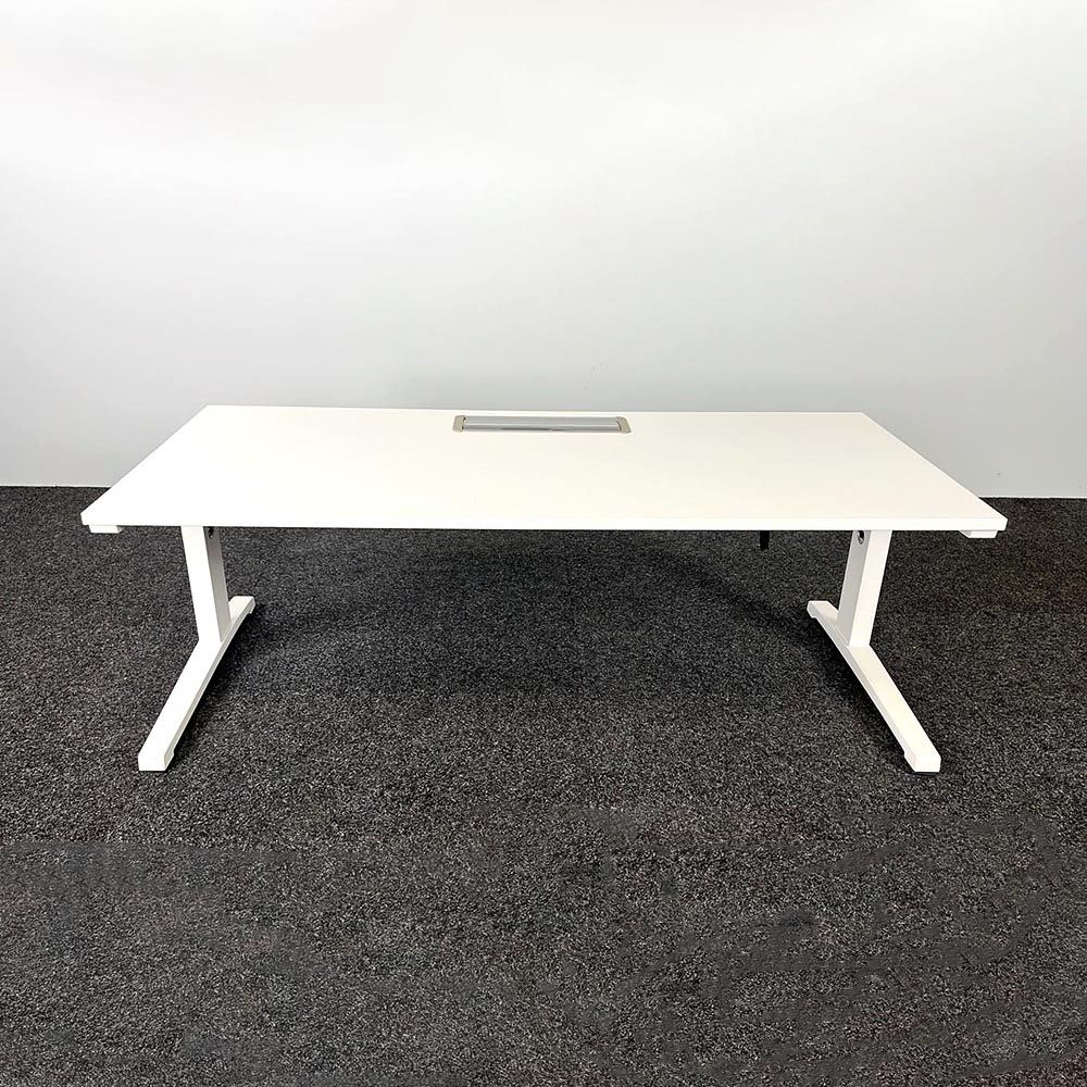 STEELCASE Bureau B180xD80xH62-85 - wit melamine / wit metaal t-poot