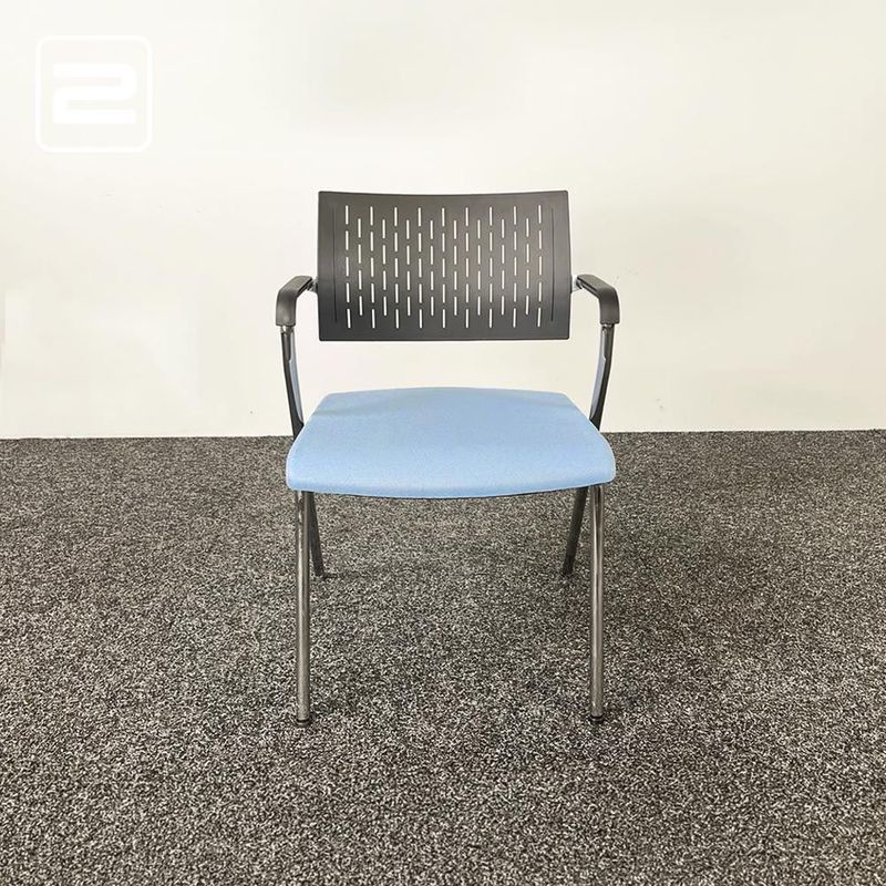 BENE Vergaderstoel - blauwe stof / zwart kunststof / chrome vierpoot