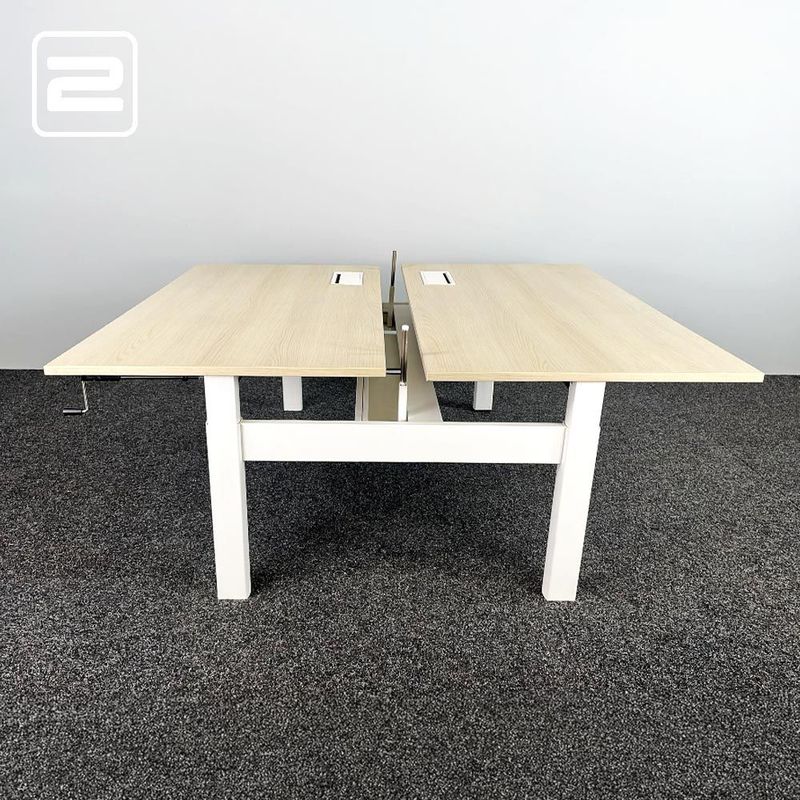 AHREND Four Two Dubbele Workbench B160xD80-170xH62-90 - licht hout / wit metaal vierpoot AHREND Four Two Dubbele Workbench B160xD80-170xH62-90 - licht hout / wit metaal vierpoot