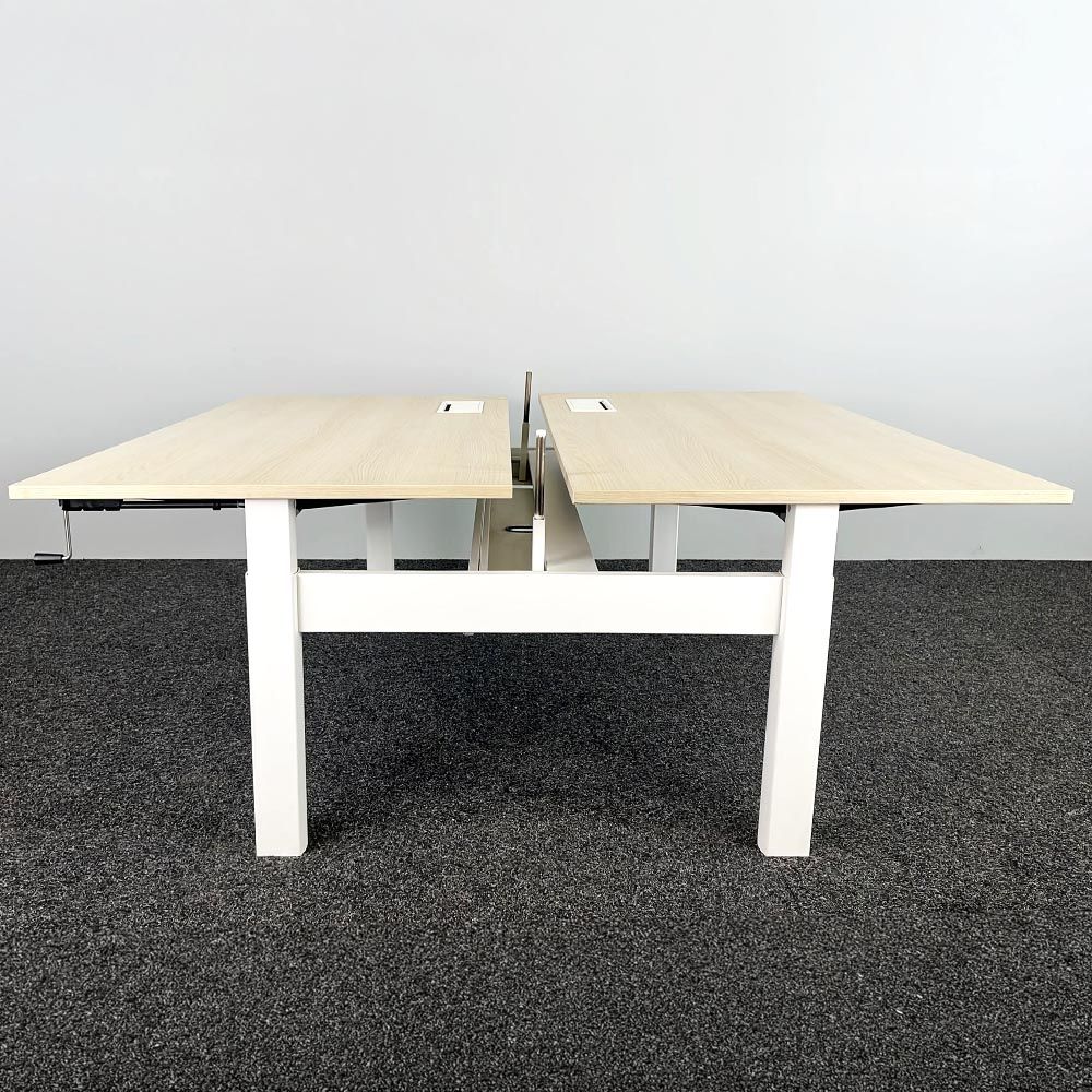 AHREND Four Two Dubbele Workbench B160xD80-170xH62-90 - licht hout / wit metaal vierpoot