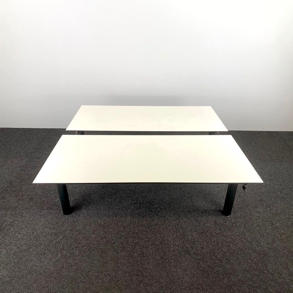 NNOF Dubbele Workbench B180xD172xH60-87 - wit trespa / donkergrijs metaal
