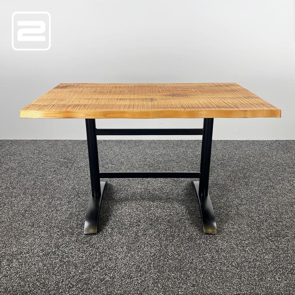 Kantinetafel B120xD73, 5xH75, 5 - massief hout / zwart metaal t-poot