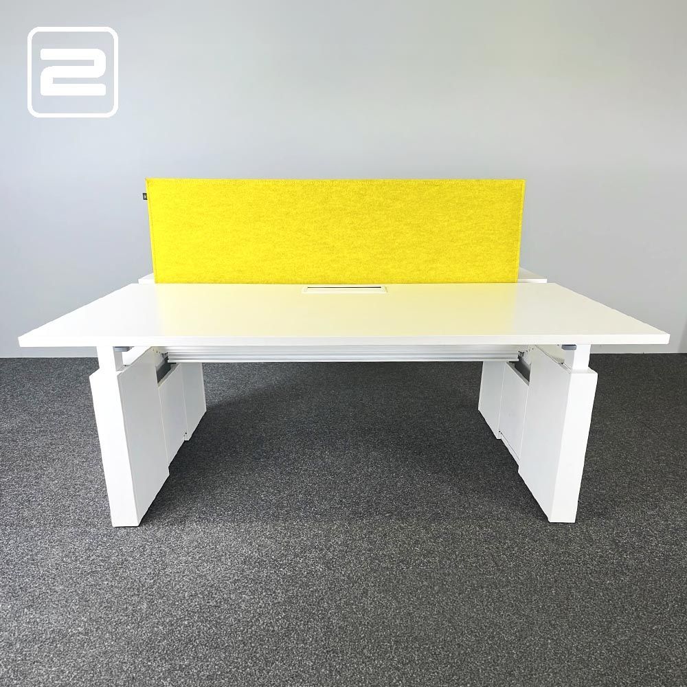 ROBBERECHTS Dubbele Workbench geel B160xD170xH75 - wit melamine / wit metaal wandpoot