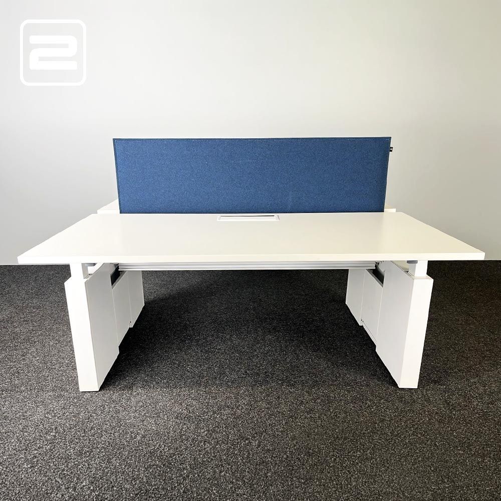 ROBBERECHTS Dubbele Workbench donkerblauw B160xD170xH75 - wit melamine / wit metaal wandpoot