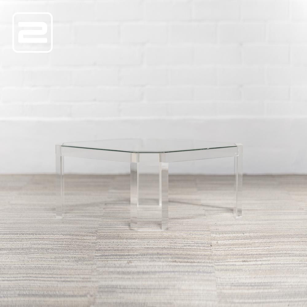 Salontafel Achthoekig B70xD70xH35 - transparant glas / transparant acryl vierpoot Salontafel Achthoekig B70xD70xH35 - transparant glas / transparant acryl vierpoot