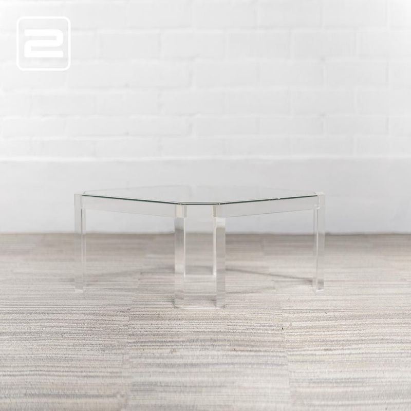 Salontafel Achthoekig B70xD70xH35 - transparant glas / transparant acryl vierpoot