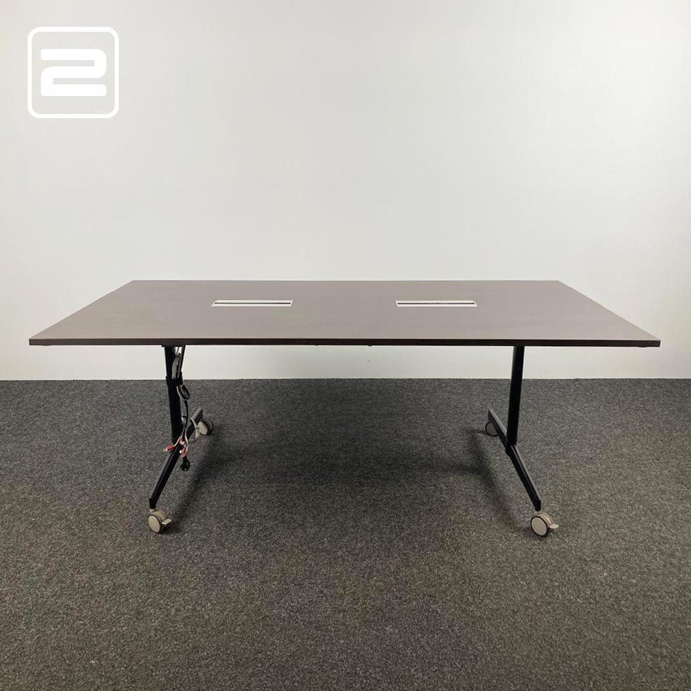 Vergadertafel B200xD100xH73 - donker hout hpl / zwart metaal t-poot