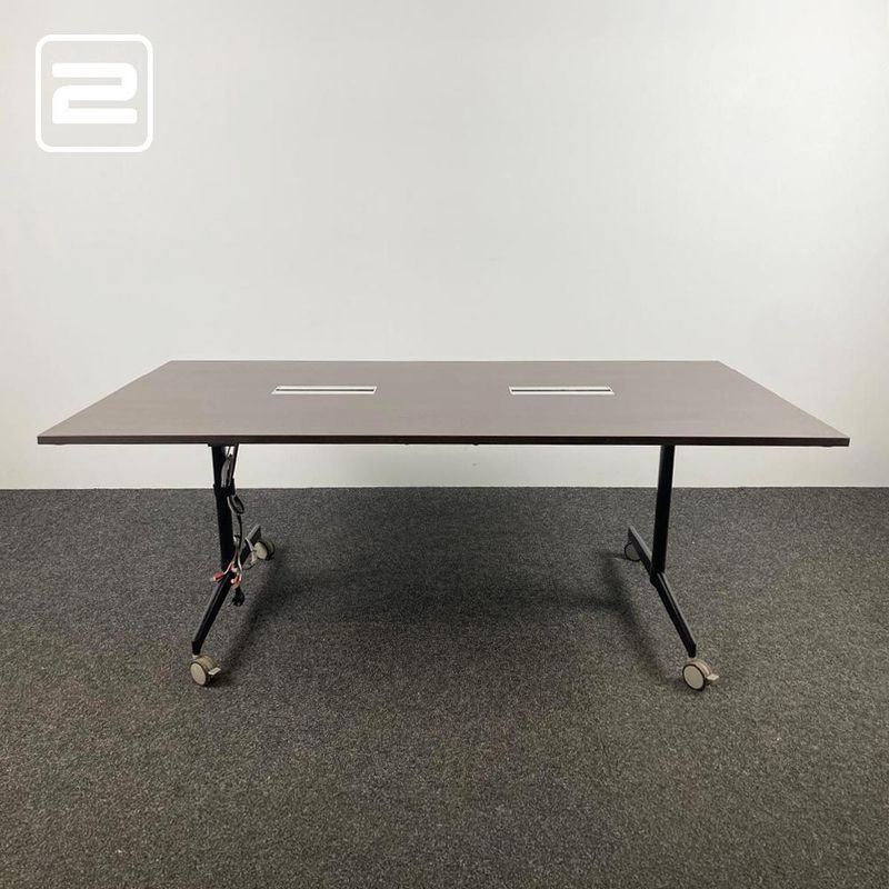 Vergadertafel B200xD100xH73 - donker hout hpl / zwart metaal t-poot