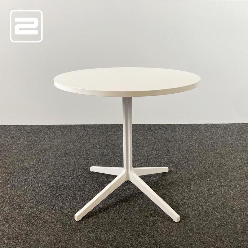 Kantinetafel Rond B80xD80xH75 - wit melamine / wit metaal kruisvoet